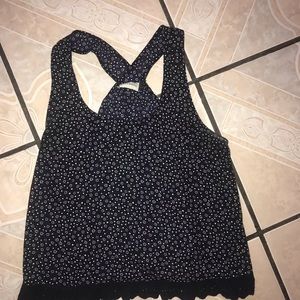 Floral cropped navy blue blouse